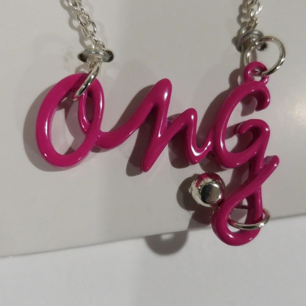 Pink OMG Crystal Necklace w/ Purple Ribbon Accent - Xhilaration Fashion Jewelry